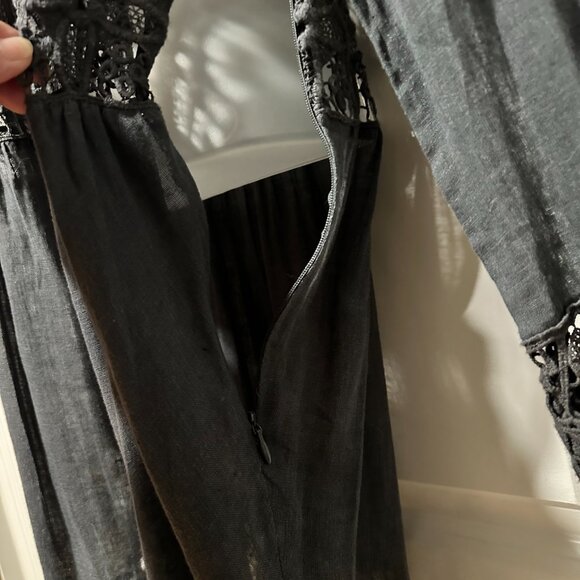 Free People Linen/Cotton Charcoal Gray Dress w/Embroidered Trim Size L - Picture 11 of 16